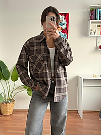 Cep detay ekosegi gömlek kahverengi/bej