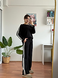 Şerit detay oyso takım siyah