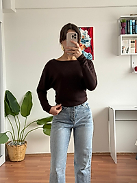 Oysho kayık yaka bluz - kaverengi