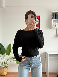 Oysho kayık yaka bluz -Siyah