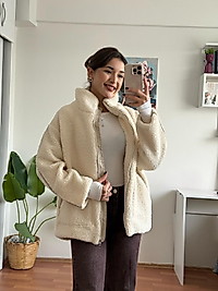 premium içi astarlı peluş ceket