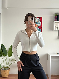 Oysho çift fermmuarlı hırka ( krem)