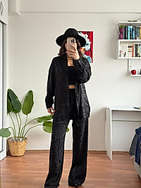 Premium kalite gömlekli saten takım (siyah)