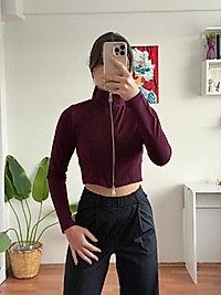 Oysho çift fermuarlı hırka (bordo)