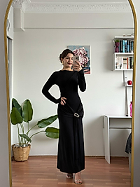 Gold tokalı elbise- siyah