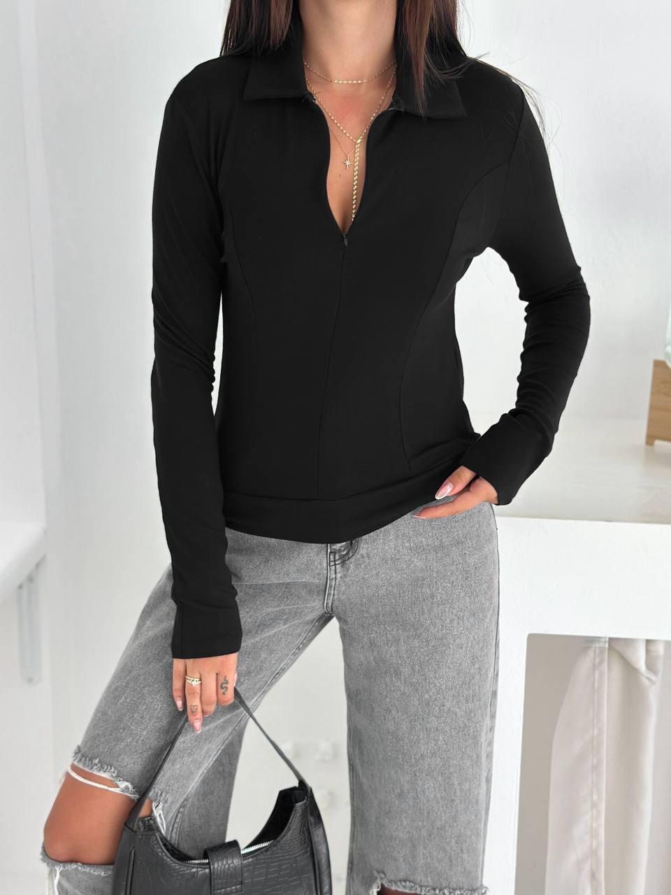 FERMUAR DETAY BLUZ-siyah