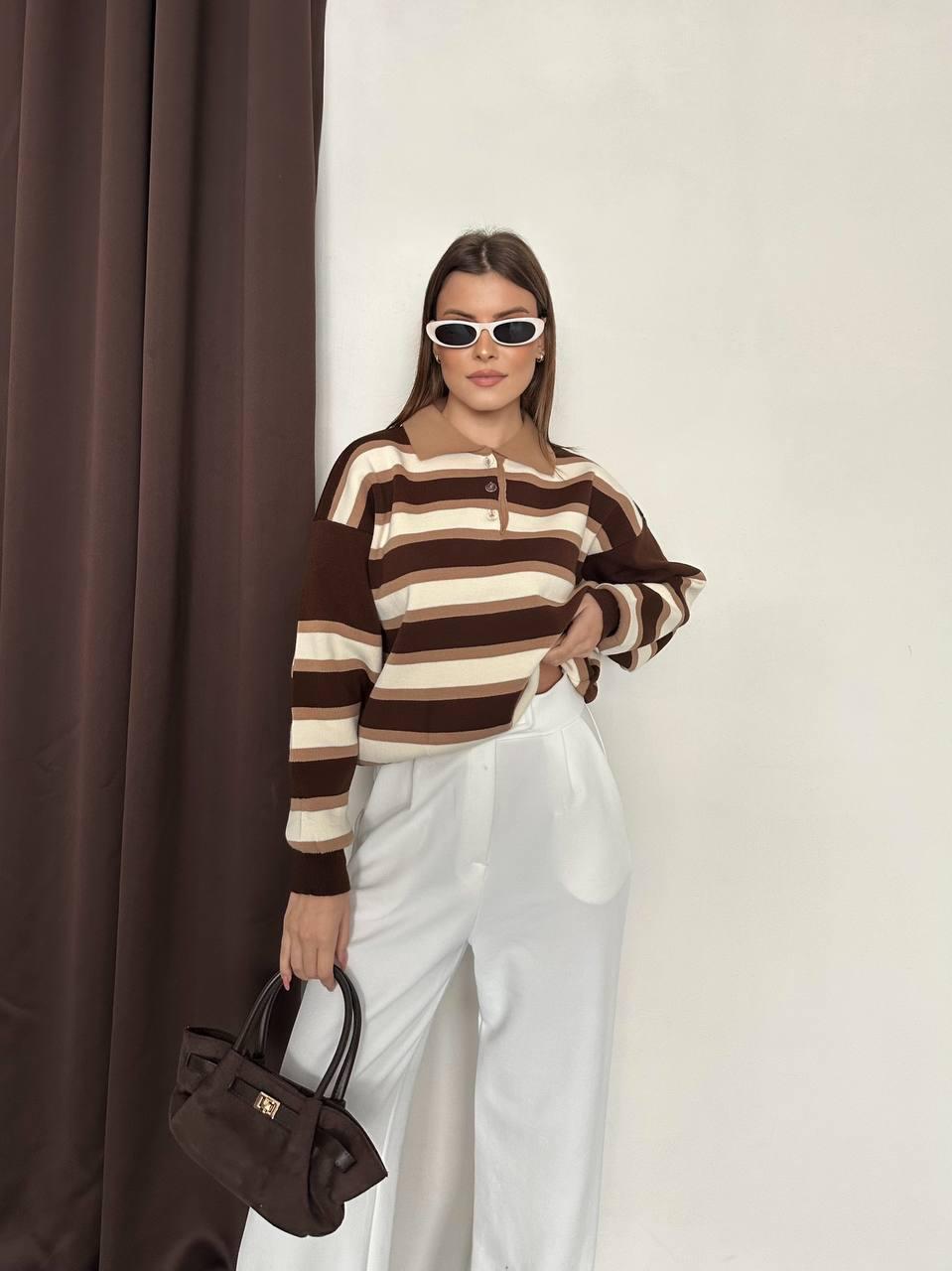 Trend polo yaka kazak - Kahverengi