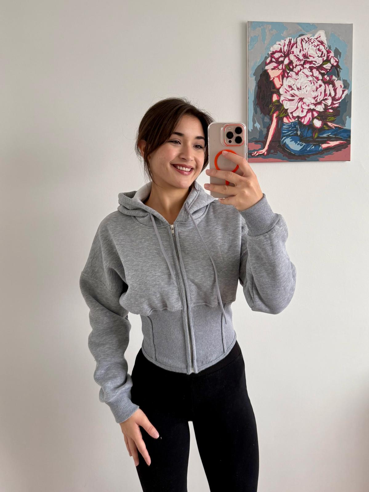 korse detay hırka-Gri