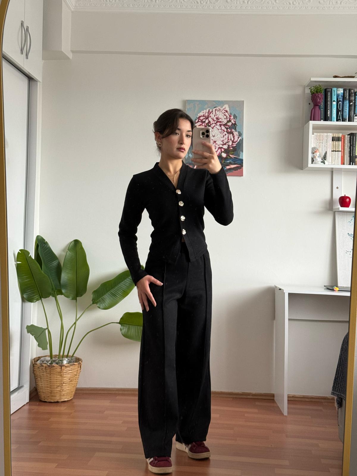 Gold düğmeli selanik takım -siyah