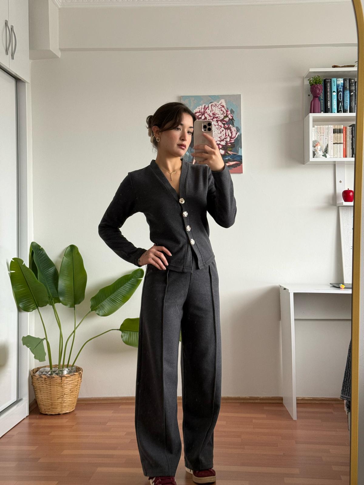 Gold düğme detay selanik takım - antrasit