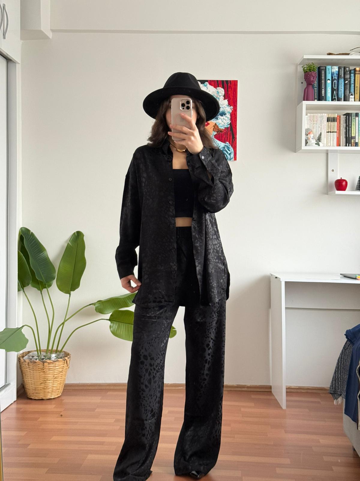 Premium kalite gömlekli saten takım (siyah)