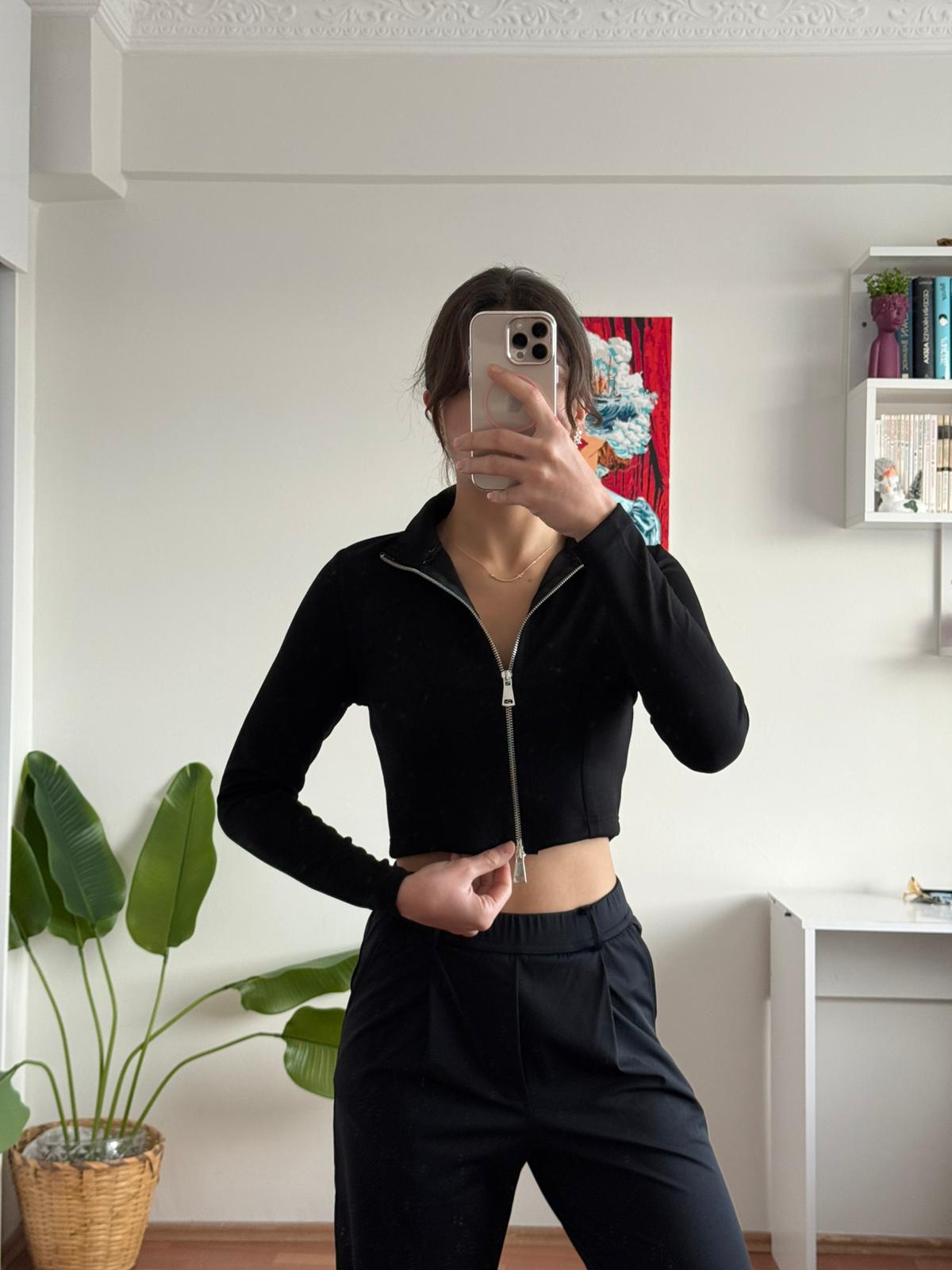 Oysho çift fermuarlı hırka (siyah)