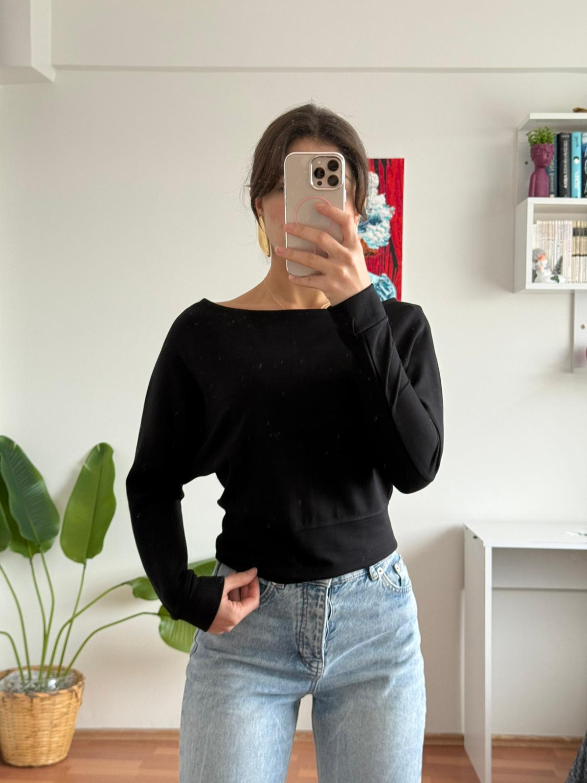 Oysho kayık yaka bluz -Siyah